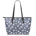 White Baby Polar Bear Pattern Print Leather Tote Bag With Zipper