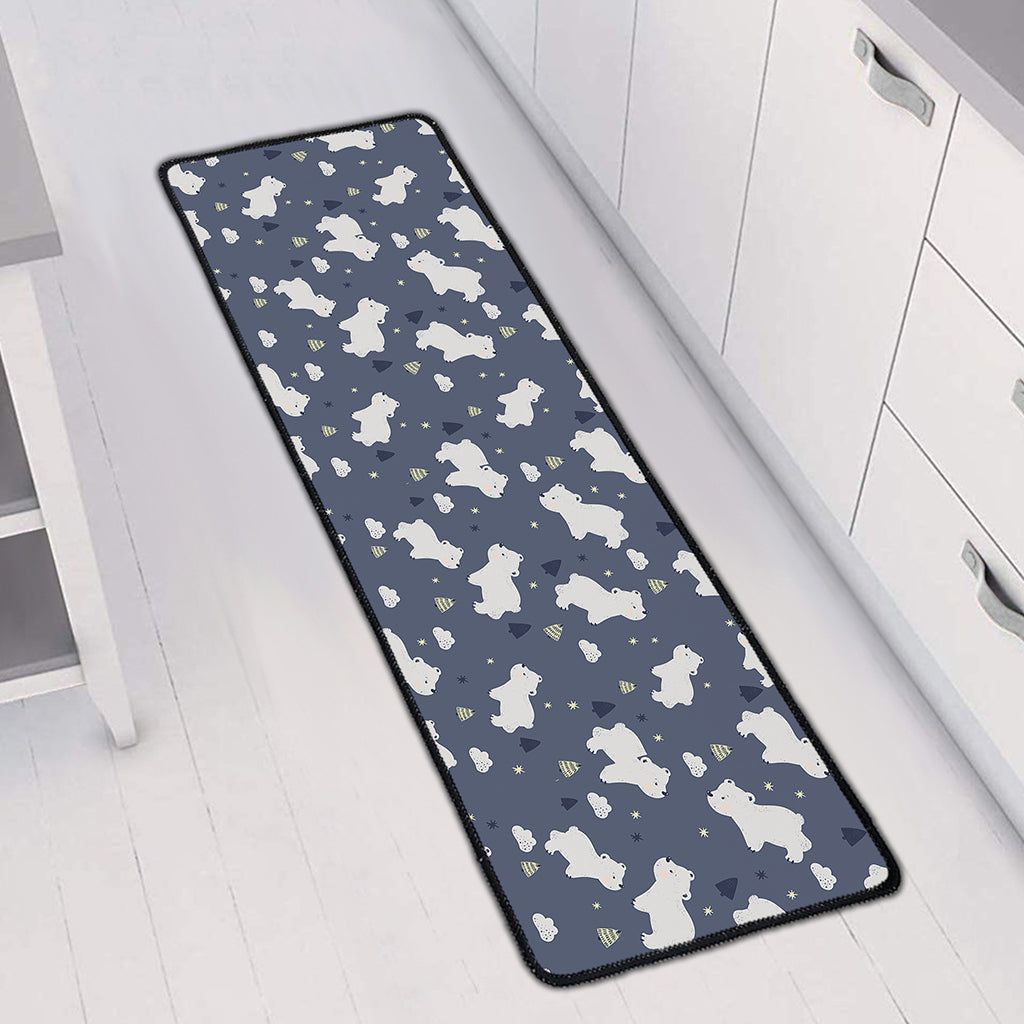 White Baby Polar Bear Pattern Print Long Kitchen Mat
