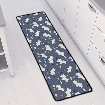 White Baby Polar Bear Pattern Print Long Kitchen Mat
