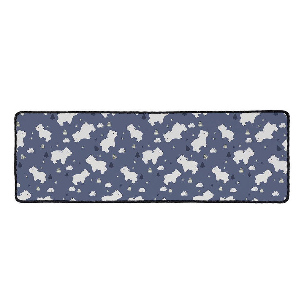 White Baby Polar Bear Pattern Print Long Kitchen Mat