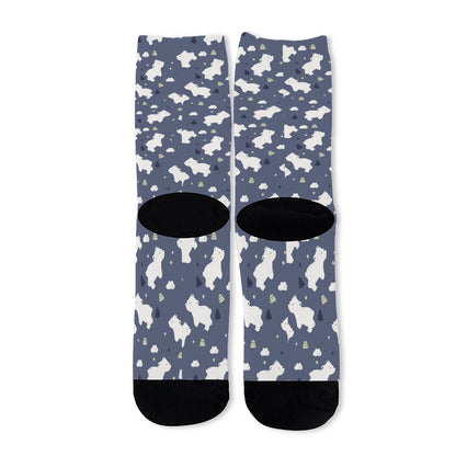 White Baby Polar Bear Pattern Print Long Socks