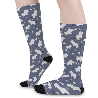 White Baby Polar Bear Pattern Print Long Socks