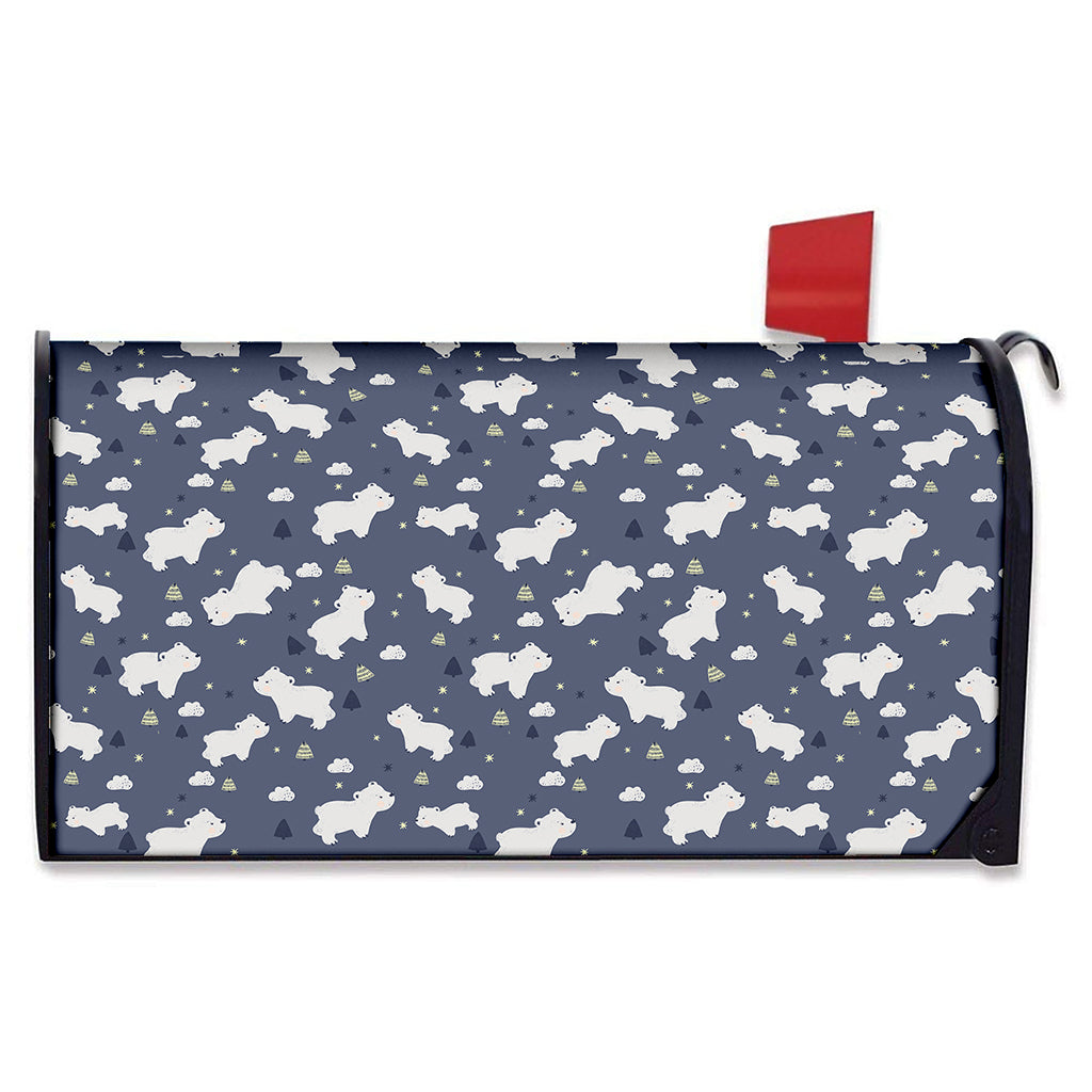 White Baby Polar Bear Pattern Print Mailbox Cover