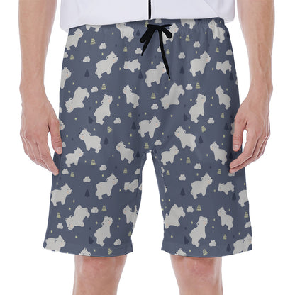 White Baby Polar Bear Pattern Print Men's Beach Shorts