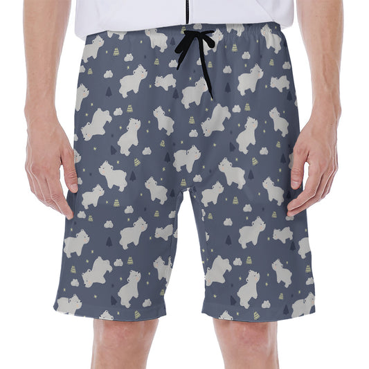 White Baby Polar Bear Pattern Print Men's Beach Shorts