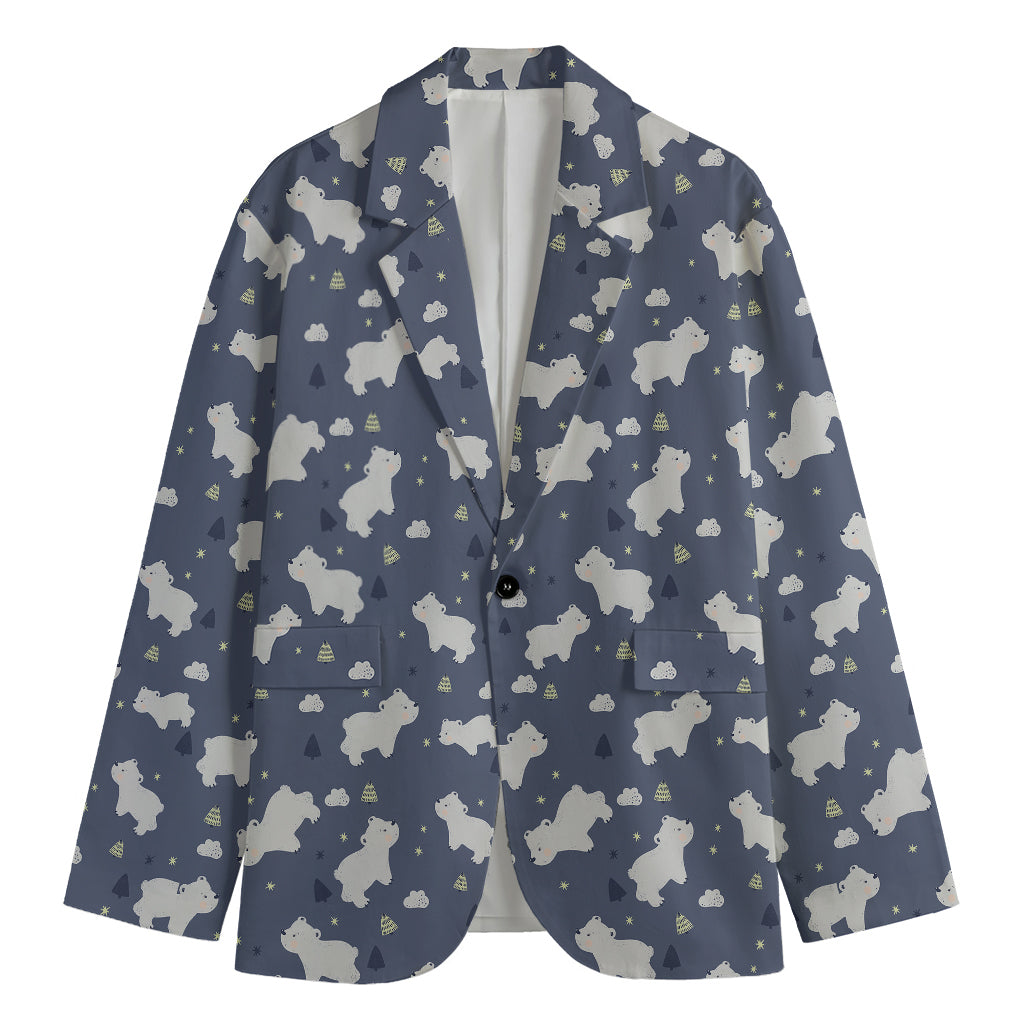 White Baby Polar Bear Pattern Print Men's Blazer