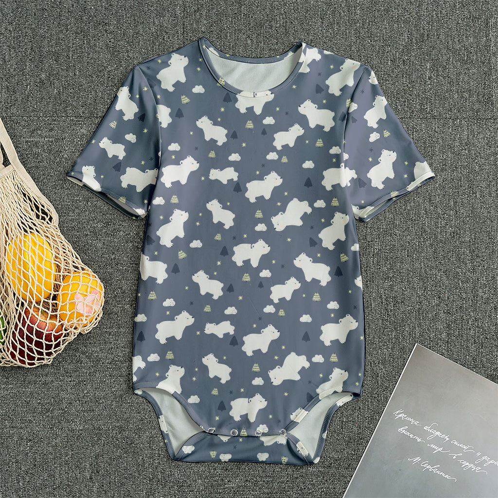 White Baby Polar Bear Pattern Print Men's Bodysuit