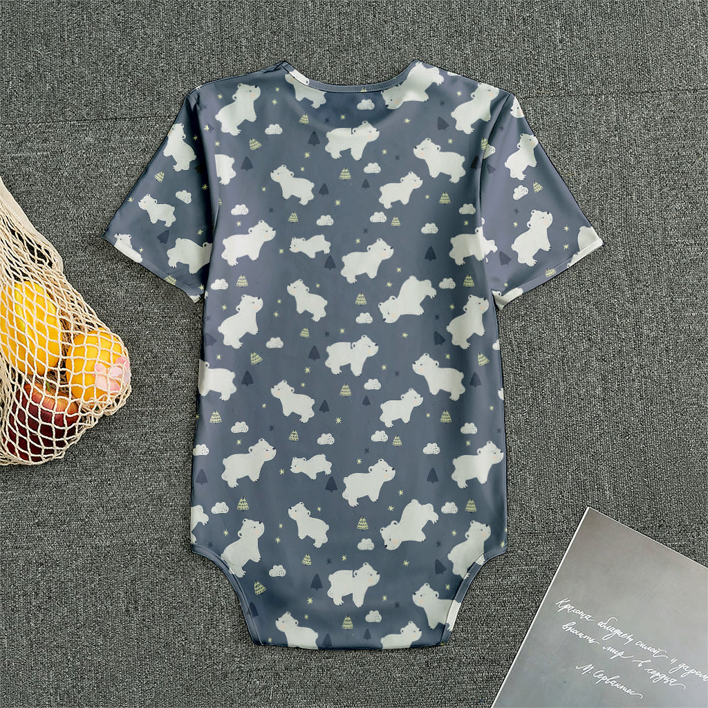 White Baby Polar Bear Pattern Print Men's Bodysuit
