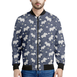 White Baby Polar Bear Pattern Print Men's Bomber Jacket