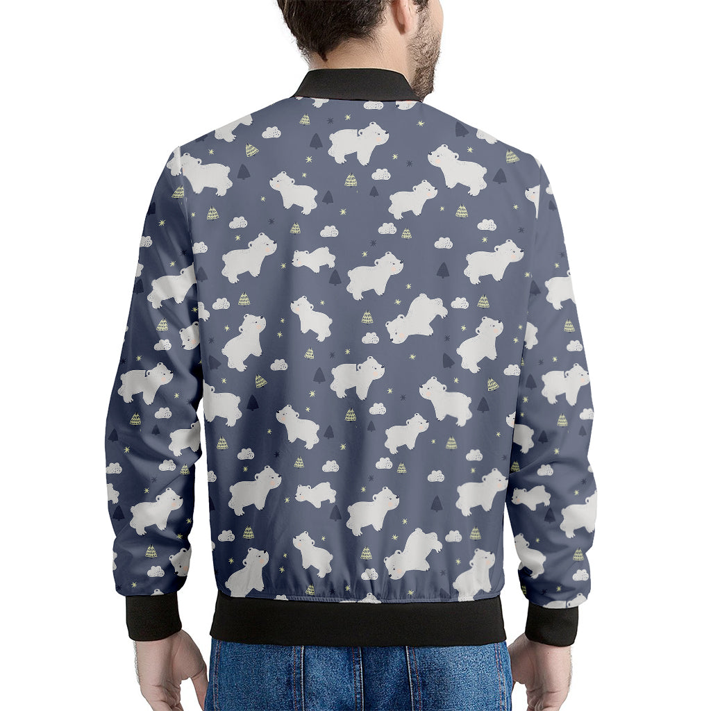 White Baby Polar Bear Pattern Print Men's Bomber Jacket