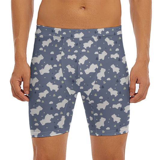 White Baby Polar Bear Pattern Print Men's Long Boxer Briefs