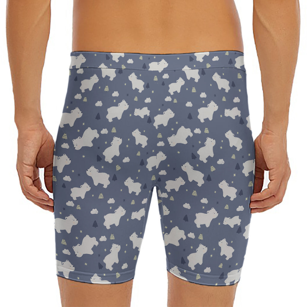 White Baby Polar Bear Pattern Print Men's Long Boxer Briefs
