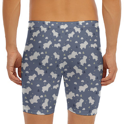 White Baby Polar Bear Pattern Print Men's Long Boxer Briefs