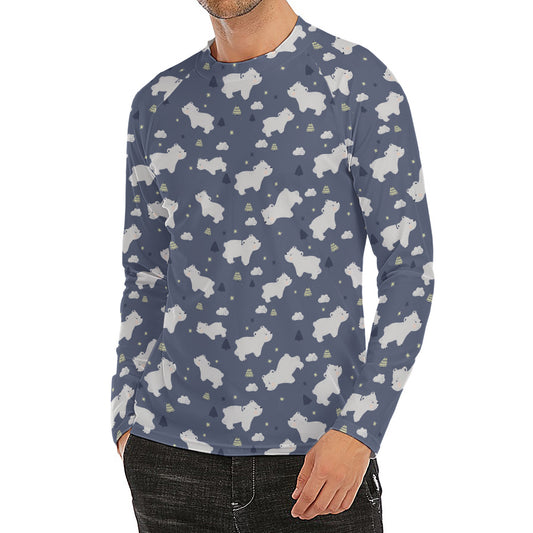 White Baby Polar Bear Pattern Print Men's Long Sleeve Rash Guard