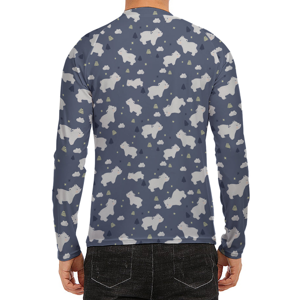 White Baby Polar Bear Pattern Print Men's Long Sleeve Rash Guard