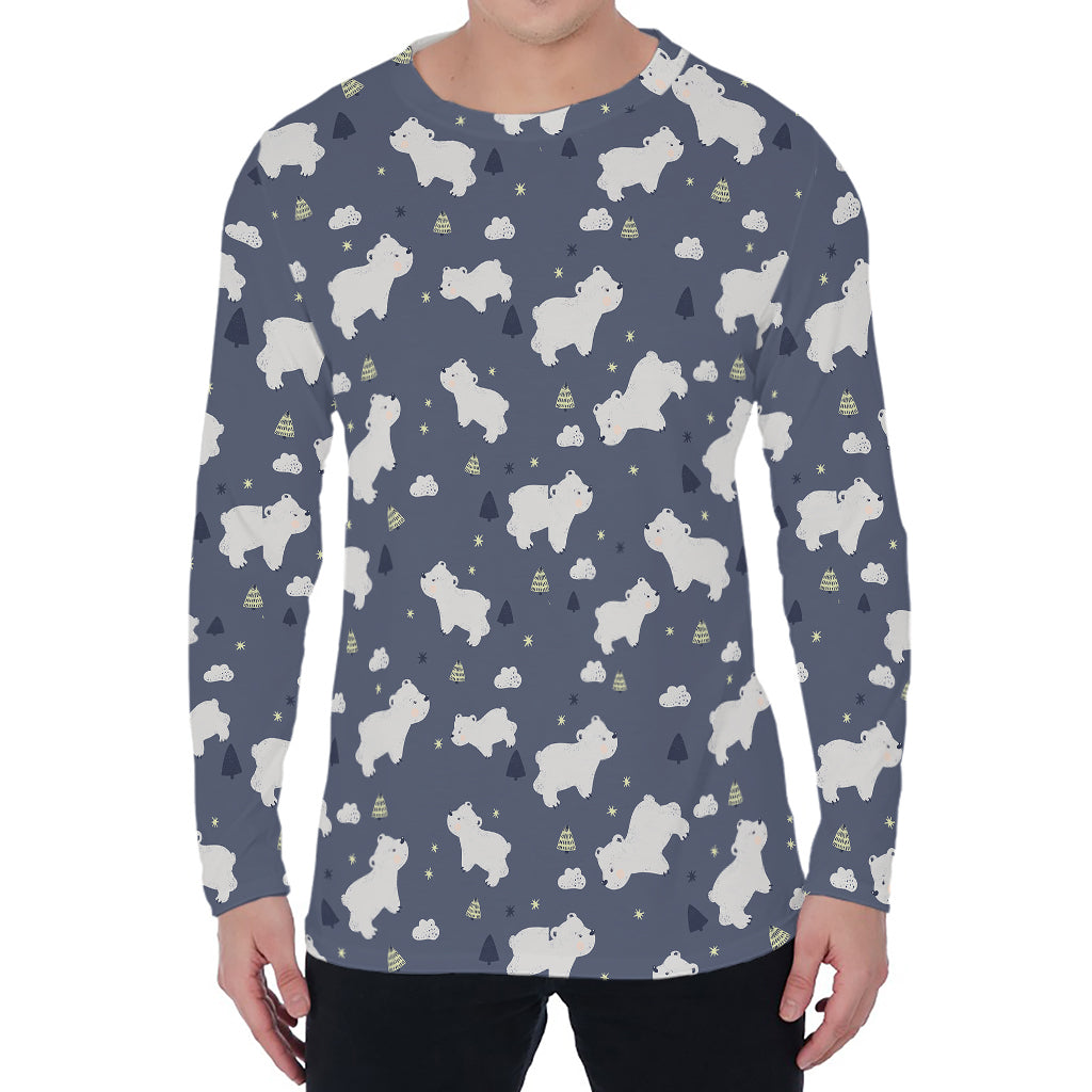 White Baby Polar Bear Pattern Print Men's Long Sleeve T-Shirt