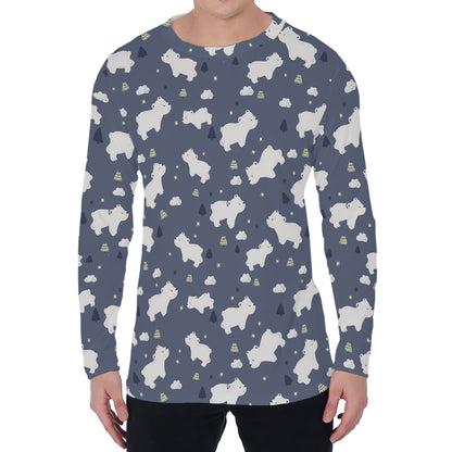 White Baby Polar Bear Pattern Print Men's Long Sleeve T-Shirt