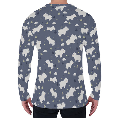 White Baby Polar Bear Pattern Print Men's Long Sleeve T-Shirt