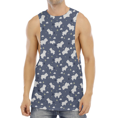 White Baby Polar Bear Pattern Print Men's Muscle Tank Top