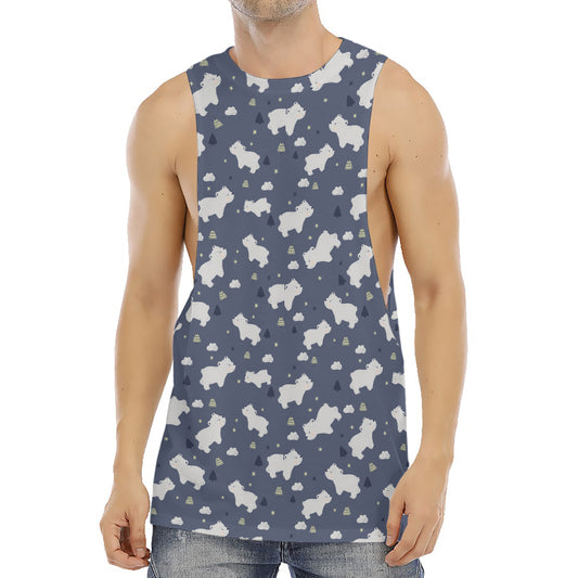 White Baby Polar Bear Pattern Print Men's Muscle Tank Top