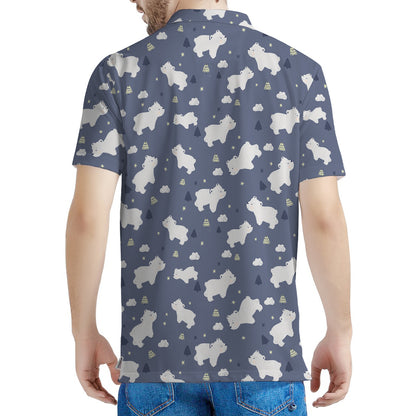 White Baby Polar Bear Pattern Print Men's Polo Shirt