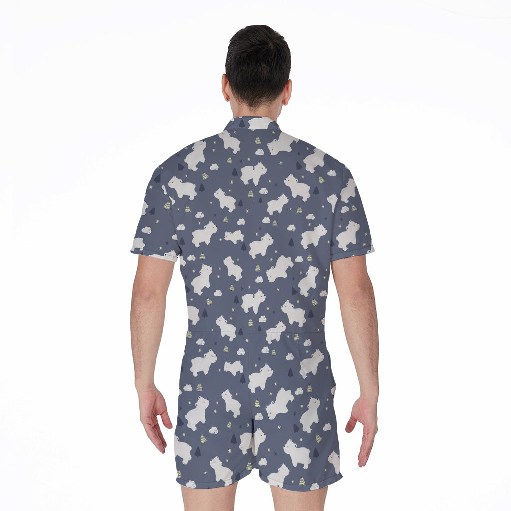 White Baby Polar Bear Pattern Print Men's Rompers