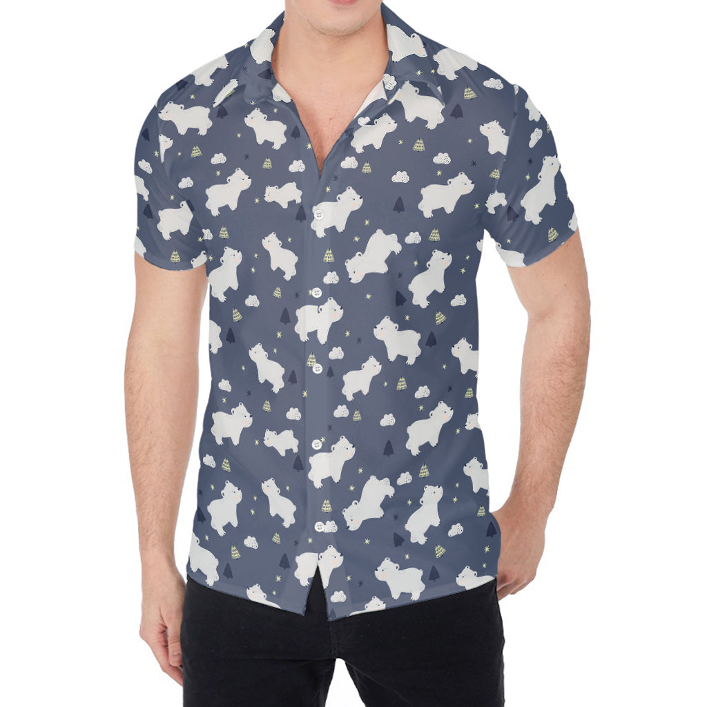White Baby Polar Bear Pattern Print Men's Shirt