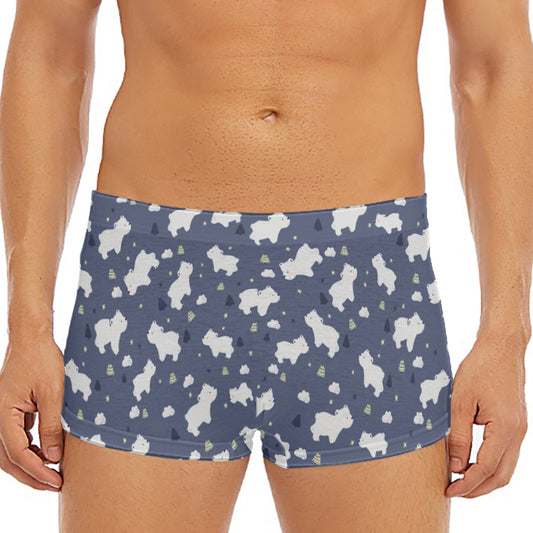 White Baby Polar Bear Pattern Print Men's Short Boxer Briefs