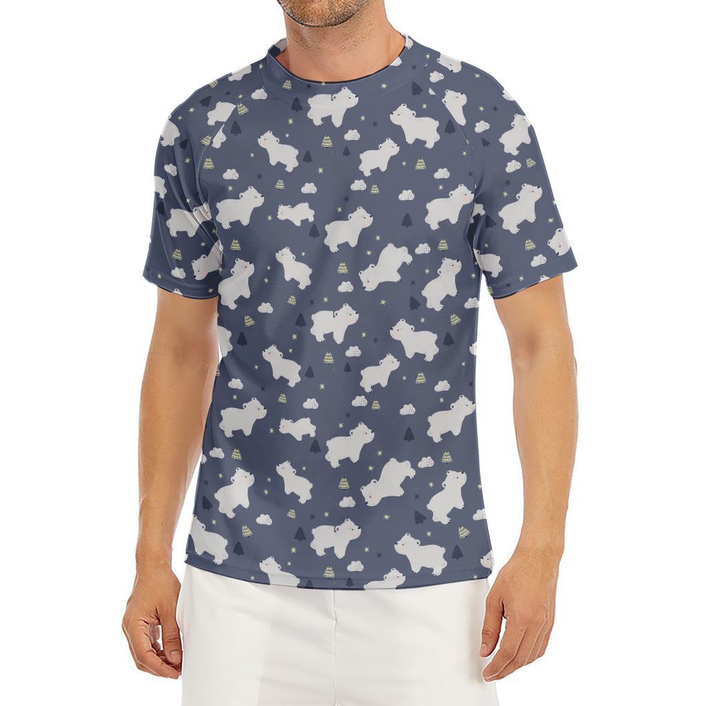 White Baby Polar Bear Pattern Print Men's Short Sleeve Rash Guard