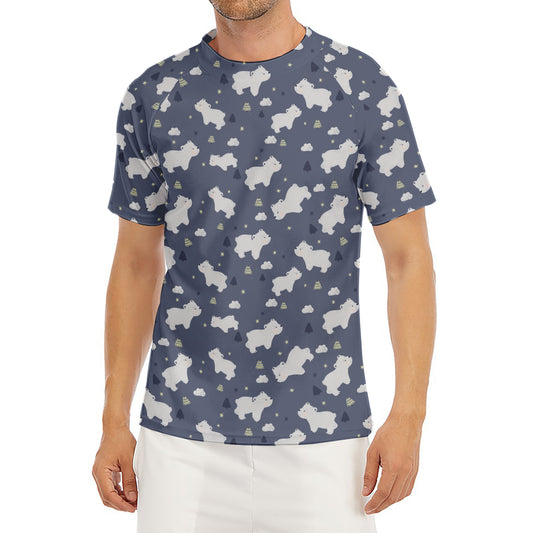 White Baby Polar Bear Pattern Print Men's Short Sleeve Rash Guard