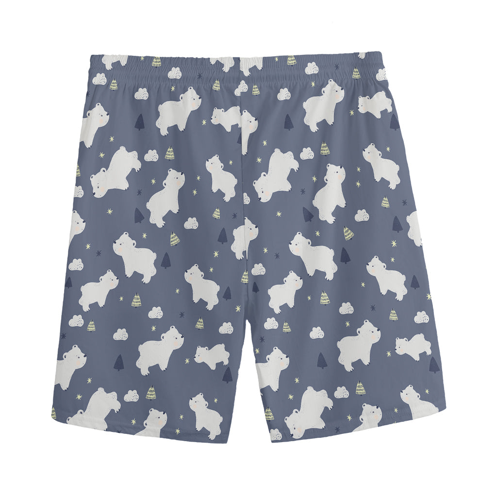 White Baby Polar Bear Pattern Print Men's Sports Shorts