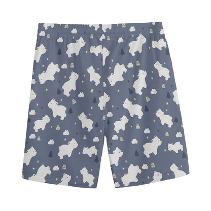 White Baby Polar Bear Pattern Print Men's Sports Shorts