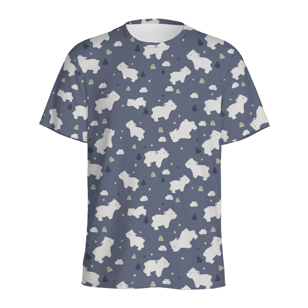 White Baby Polar Bear Pattern Print Men's Sports T-Shirt