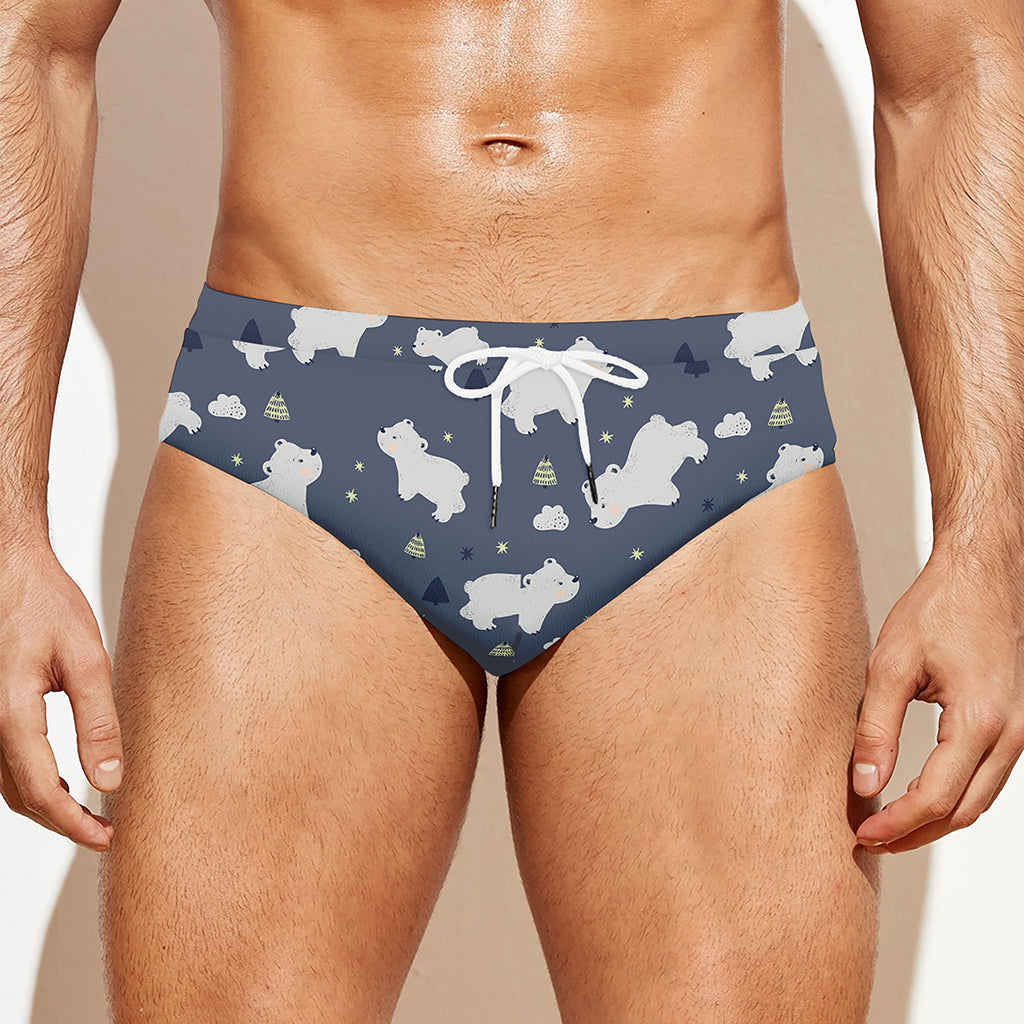 White Baby Polar Bear Pattern Print Men's Swim Briefs