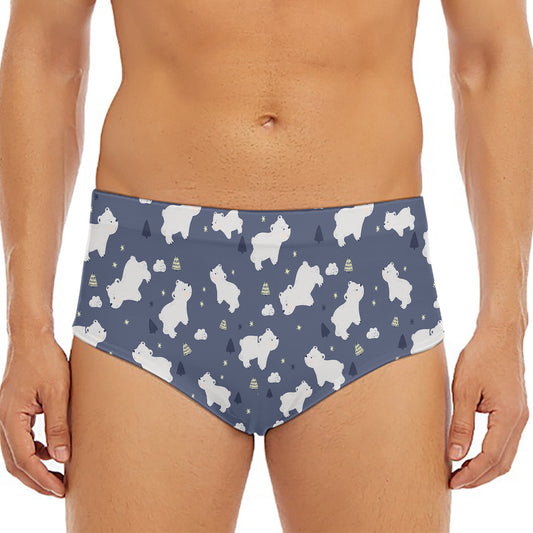 White Baby Polar Bear Pattern Print Men's Triangle Swim Briefs