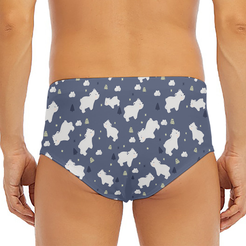 White Baby Polar Bear Pattern Print Men's Triangle Swim Briefs
