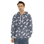 White Baby Polar Bear Pattern Print Men's Velvet Pullover Hoodie