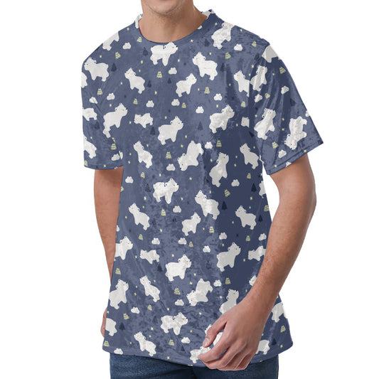 White Baby Polar Bear Pattern Print Men's Velvet T-Shirt