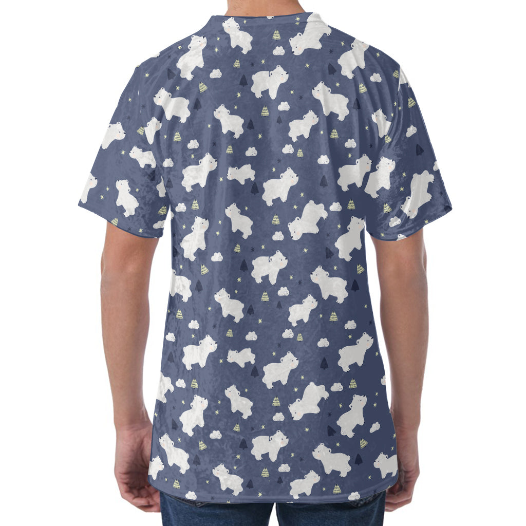 White Baby Polar Bear Pattern Print Men's Velvet T-Shirt