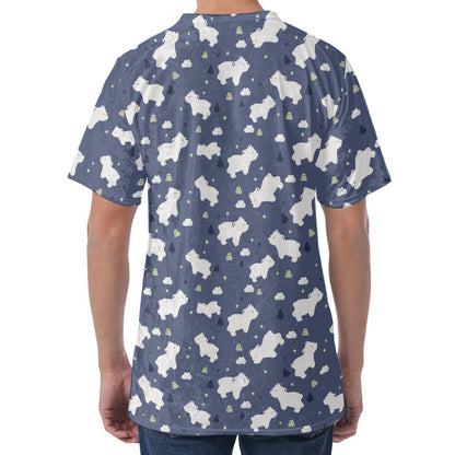 White Baby Polar Bear Pattern Print Men's Velvet T-Shirt