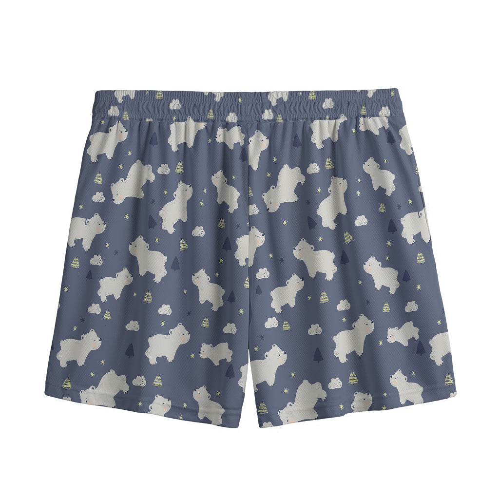 White Baby Polar Bear Pattern Print Mesh Shorts