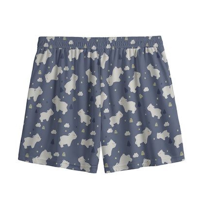 White Baby Polar Bear Pattern Print Mesh Shorts