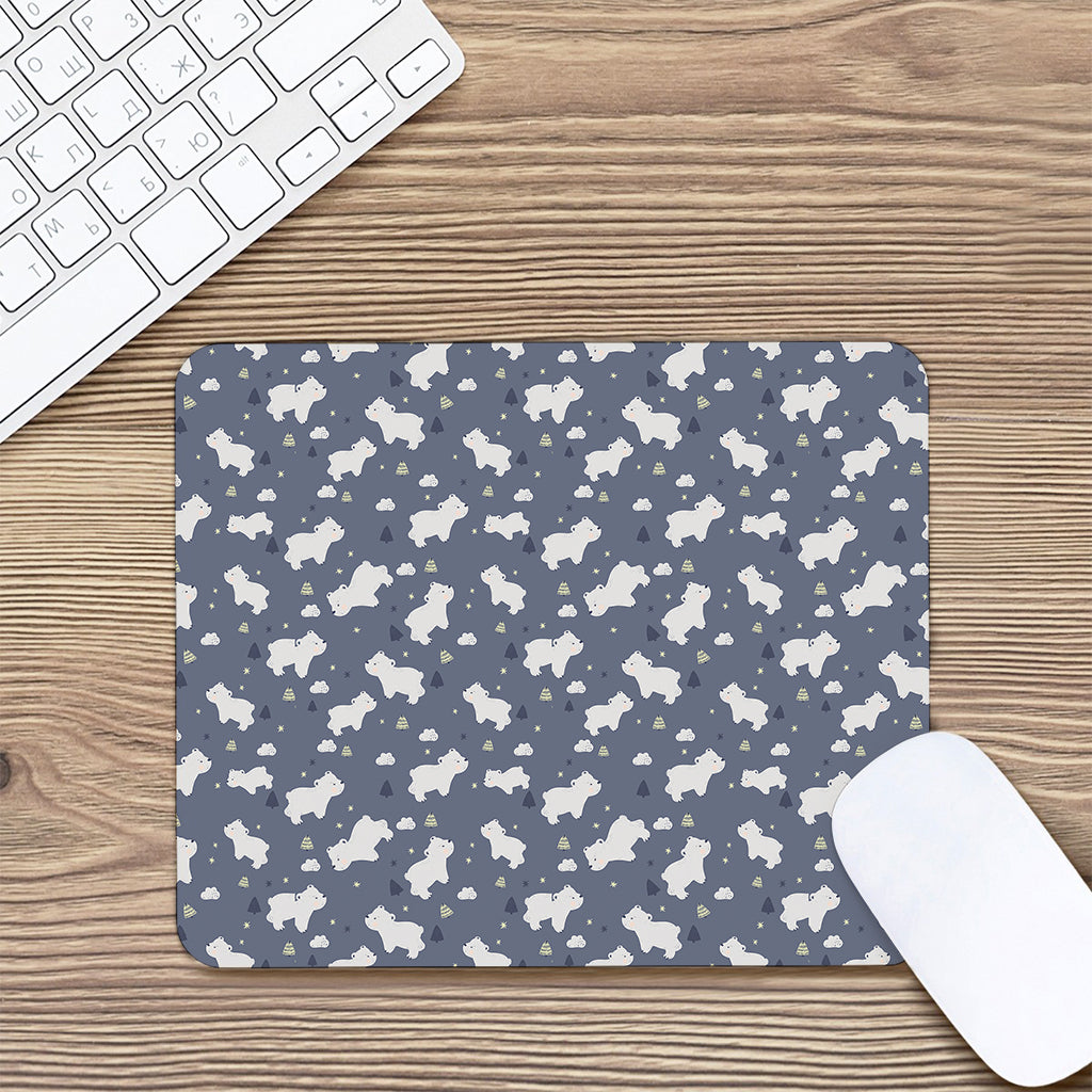 White Baby Polar Bear Pattern Print Mouse Pad