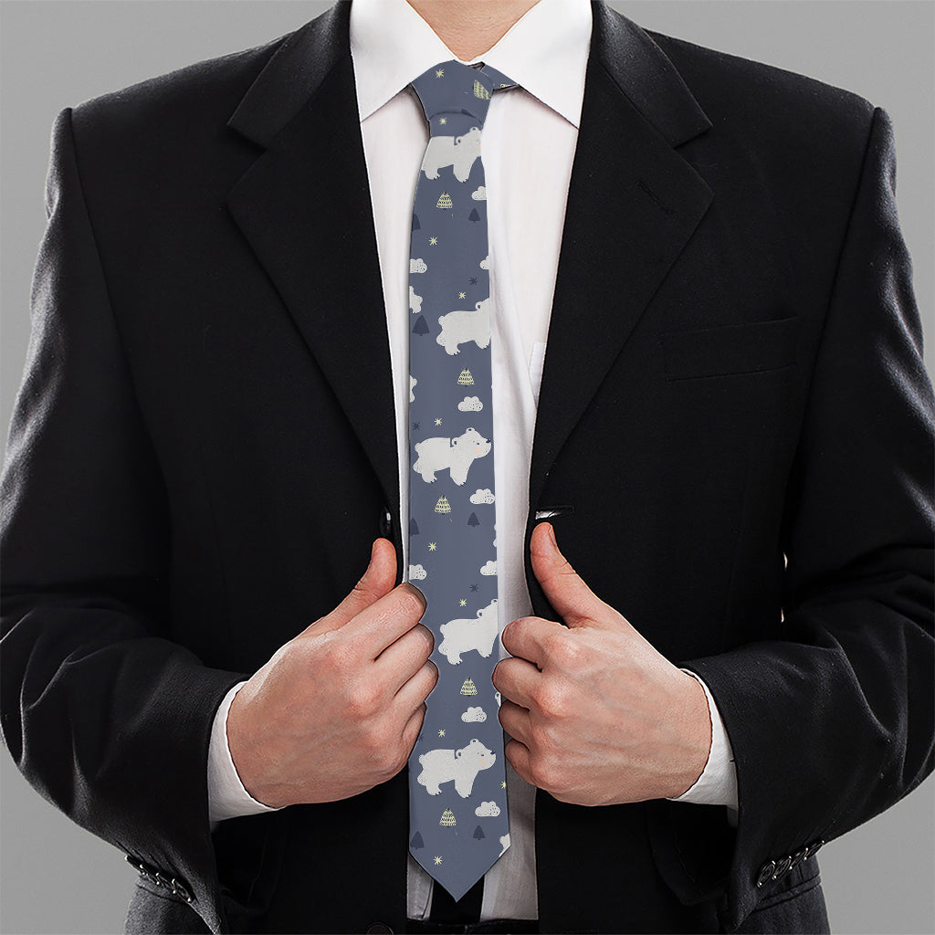 White Baby Polar Bear Pattern Print Necktie