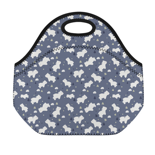 White Baby Polar Bear Pattern Print Neoprene Lunch Bag