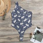 White Baby Polar Bear Pattern Print One Shoulder Bodysuit