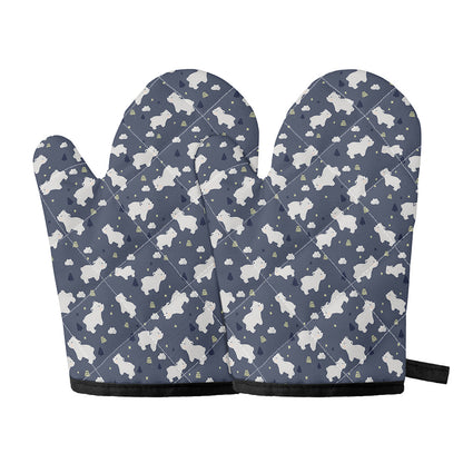 White Baby Polar Bear Pattern Print Oven Mitts