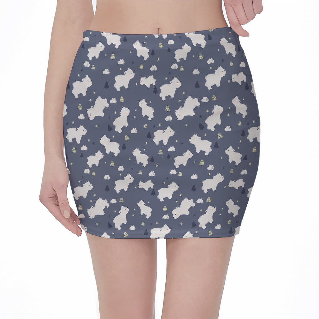 White Baby Polar Bear Pattern Print Pencil Mini Skirt