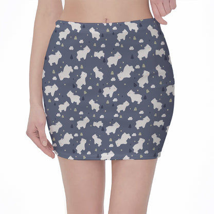 White Baby Polar Bear Pattern Print Pencil Mini Skirt