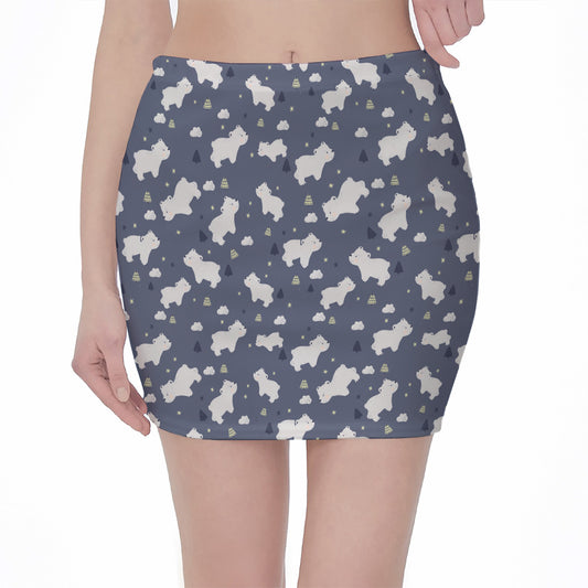 White Baby Polar Bear Pattern Print Pencil Mini Skirt